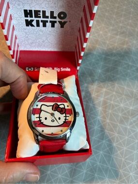 NIB Hello Kitty Red Striped-Face Wrist Watch